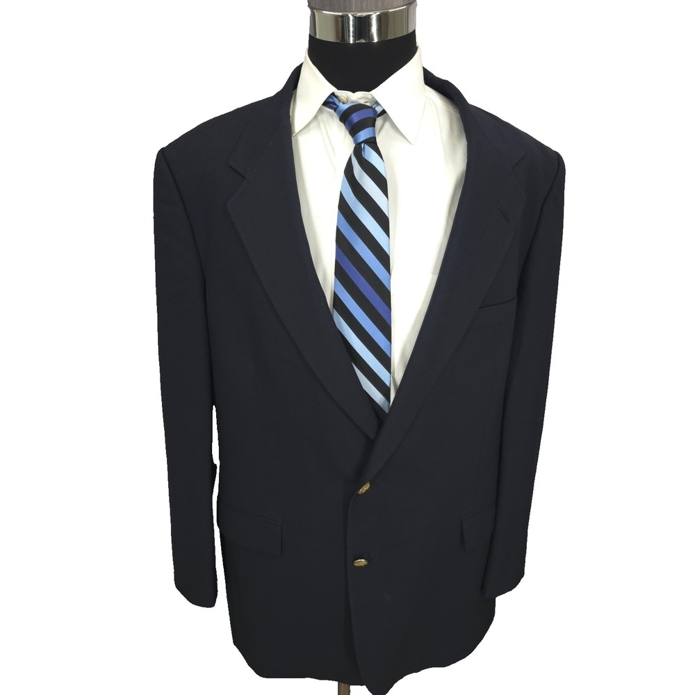 Stafford Sport Coat‎ Mens 44 Blue Blazer Business Wear Wool 2 Gold Buttons Vent